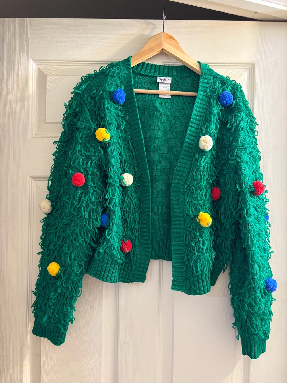 Mighty Fine Green Shaggy Pom-Pom Cardigan
